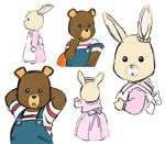  1girl 80s apron arms_behind_back bear bobby_(maple_town) bunny cub dress furry happy looking_at_viewer maple_town no_humans oldschool patty_(maple_town) shirt smile solid_circle_eyes 