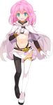  blue_eyes boots breasts cape earrings full_body gloves jewelry looking_at_viewer mismatched_legwear navel official_art open_mouth pink_hair rance_(series) shunin sill_plain skirt small_breasts solo thigh_boots thighhighs transparent_background white_gloves wind wind_lift 