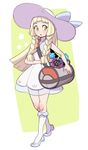  :o bag bangs bare_arms blonde_hair blue_bow blunt_bangs bow braid carrying collared_dress cosmog dress duffel_bag full_body gen_7_pokemon green_eyes hat hat_bow highres holding jocheong kneehighs lillie_(pokemon) long_hair open_mouth poke_ball_theme pokemon pokemon_(creature) pokemon_(game) pokemon_sm shoes shoulder_bag sleeveless sleeveless_dress sun_hat sundress twin_braids walking white_dress white_hat white_legwear 