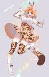  2017 animal_ears artist_name bare_shoulders blonde_hair blush bow bowtie breasts copyright_name dated elbow_gloves gloves highres kemono_friends large_breasts looking_at_viewer open_mouth serval_(kemono_friends) serval_ears serval_print serval_tail short_hair signature skirt sleeveless smile solo tail takanashi_ringo thighhighs yellow_eyes 