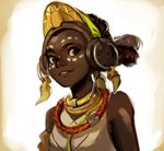  brown_eyes brown_hair commentary dark_skin earrings efi_oladele facepaint headphones jewelry lips neck_ring nose overwatch sleeveless smile solo upper_body velocesmells very_dark_skin 