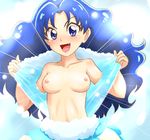  blue_eyes blue_hair breasts commentary_request cure_gelato fang henshin kirakira_precure_a_la_mode long_hair medium_breasts nipples open_mouth precure smile solo tategami_aoi tof transformation very_long_hair 