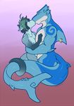  anthro cirrus_(xp) deezmo duo fin fin_piercing fish furgonomics furry-specific_piercing hair kissing male male/male marine muscular nude piercing shark 