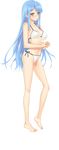  absurdres barefoot bikini bikini_bottom bishoujo_mangekyou blush breasts collarbone full_body green_eyes hair_ornament hairclip halter_top halterneck hands_together happoubi_jin highres large_breasts light_blue_hair long_hair long_legs navel official_art parted_lips sawatari_shizuku side-tie_bikini solo standing swimsuit transparent_background very_long_hair 