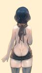  arm_at_side ass back backless_dress backless_outfit bangs bare_back bare_shoulders black_hair black_legwear black_sweater bow bow_(bhp) dimples_of_venus drawstring dress facing_away from_behind hair_bow halterneck hand_up legs_apart long_hair low_ponytail meme_attire naked_sweater no_bra no_panties orange_bow original ribbed_sweater sidelocks simple_background sleeveless sleeveless_turtleneck solo standing sweater sweater_dress thighhighs turtleneck turtleneck_sweater virgin_killer_sweater yellow_background 