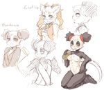  alcohol bear bell beverage blush breasts cat dofus drunk ecaflip feline female kneeling mammal monochrome panda pandawa plain_background sketch unknown_artist wakfu white_background 