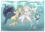  :d ;) ass bare_arms bare_legs barefoot bikini bikini_shorts blonde_hair blue_hair blush brionne feet freediving full_body gen_1_pokemon gen_7_pokemon green_eyes green_hair grin hair_ornament highres holding_hands interlocked_fingers knees_up lillie_(pokemon) long_hair looking_at_viewer mao_(pokemon) md5_mismatch multiple_girls nomura_(buroriidesu) ocean one-piece_swimsuit one_eye_closed open_mouth pale_skin pokemon pokemon_(anime) pokemon_(creature) pokemon_sm_(anime) popplio shorts smile soles staryu suiren_(pokemon) swimming swimsuit trial_captain twintails underwater v wishiwashi 