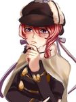  bad_id bad_twitter_id cape detec_bell detective hand_on_own_chin hat highres kuya_(hey36253625) mahou_shoujo_ikusei_keikaku mahou_shoujo_ikusei_keikaku_restart pink_hair purple_eyes short_hair solo upper_body 