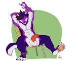  anthro balls canine chair erection folf fox humanoid_penis hybrid male mammal nude open_mouth penis shyloc solo spread_legs spreading tongue tongue_out wolf 
