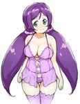  babydoll blush breasts cleavage green_eyes large_breasts long_hair looking_at_viewer love_live! love_live!_school_idol_project low_twintails navel panties pink_scrunchie purple_hair purple_legwear purple_panties randou scrunchie simple_background sketch smile solo thighhighs toujou_nozomi twintails underwear underwear_only very_long_hair white_background 