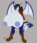 big_breasts boots breast_expansion breasts clothing dragon female footwear horn huge_breasts hyper hyper_breasts nipples swissy vant_talon wings 