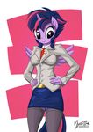  2017 alternate_hairstyle anthro anthrofied clothing equine female friendship_is_magic hands_on_hips horn legwear mammal my_little_pony mysticalpha necktie pose skirt solo stockings suit twilight_sparkle_(mlp) winged_unicorn wings 
