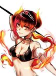  bikini_top fire highres kuya_(hey36253625) mahou_shoujo_ikusei_keikaku mahou_shoujo_ikusei_keikaku_jokers md5_mismatch polearm princess_inferno red_eyes red_hair short_hair solo upper_body weapon 