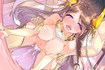  1girl :o ahegao all_fours blush breasts bridal_gauntlets brown_hair censored cum cum_in_pussy doggystyle female_orgasm flower_knight_girl fujishima-sei_ichi-gou game_cg hair_ornament hanging_breasts hetero kirinsou_(flower_knight_girl) long_hair medium_breasts mosaic_censoring navel nipples nude official_art open_mouth orgasm overflow purple_eyes saliva sex shiny shiny_skin solo_focus thigh_grab thighhighs vaginal yellow_legwear 