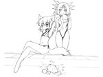  alternate_costume animal_ears bikini camel_(dansen) midriff milia monochrome navel one-piece_swimsuit puki_(creature) sachiho tail 