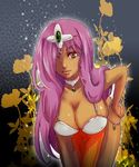  bent_over breasts circlet cleavage dark_skin dragon_quest dragon_quest_iv hand_on_hip hanging_breasts jewelry large_breasts loincloth long_hair looking_at_viewer lowres manya purple_hair solo taora 