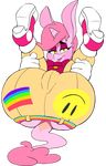  big_butt bow_tie butt clothing equine footwear fur girly hair horn legs_up makeup male mammal mascara pink_fur pink_hair rainbow shoes smiley_face solo underwear unicorn vimhomeless yellow_eyes 