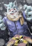  anthro blush breath canine clothed clothing duo geppei5959 male mammal open_mouth scarf snow solo_focus 