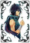  akke animal_ears asato_(lamento) bandages black_hair blue_eyes cat_ears flower lamento male_focus simple_background upper_body white_background 