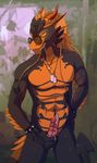  anthro dragon erection eyewear glasses jeanwoof jewelry looking_at_viewer male necklace nude precum smile solo standing 
