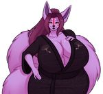  4_breasts anthro breasts canine cleavage clothed clothing female looking_at_viewer mammal multi_breast obese overweight porin smile solo standing 