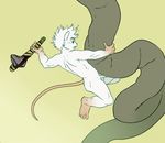  balls barefoot dangling fight flaccid flat_colors holding_object holding_weapon male mammal mouse nude penis rodent solo stone_axe tderek99 tentacles weapon young 