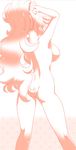  1girl adjusting_hair alternate_hairstyle ass back bare_back breasts buttcrack from_behind hair_ornament highres large_breasts legs long_hair monochrome nude pokemon pokemon_(game) pokemon_dppt ponytail pussy shirona_(pokemon) smile solo standing tied_hair topless underwear yang_meiling 