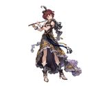  blue_eyes boots bow dress feathers flute frills full_body granblue_fantasy hair_ornament instrument knee_boots minaba_hideo official_art pamela_(granblue_fantasy) red_hair ribbon short_hair sleeveless solo transparent_background wrist_cuffs 