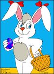  2013 anthro basket beehonie_(character) blue_eyes bow cute easter egg female holidays kissyfur kissyfur_(tv_series) lagomorph looking_away mammal rabbit smile solo sricketts_(artist) young 