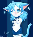  anthro blush breasts cat clothing crystaltail embarassing feline female kemono mammal panties panties_down simple_background solo sweater underwear virgin_killer_sweater 