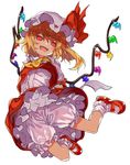  arms_behind_back ascot blonde_hair bloomers fangs flandre_scarlet full_body long_hair looking_at_viewer manarou mary_janes open_mouth petticoat puffy_short_sleeves puffy_sleeves red_eyes red_footwear red_skirt shoes short_sleeves simple_background skirt skirt_set smile socks solo touhou underwear vest white_background white_legwear wings 