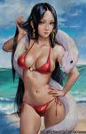  bad_id bad_pixiv_id baimon bangs bare_shoulders bikini black_hair blue_eyes boa_hancock breasts cleavage closed_mouth collarbone cowboy_shot day deviantart_username earrings groin hand_in_hair hand_on_hip hand_up jewelry large_breasts legs_apart lips long_hair looking_at_viewer midriff navel nose o-ring o-ring_bikini o-ring_top ocean one_piece outdoors parted_bangs pink_lips red_bikini side-tie_bikini snake snake_earrings solo swimsuit tongue tongue_out very_long_hair water white_snake 