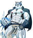  2017 abs anthro biceps canine clothed clothing fur horkeukamui male mammal muscular nipples open_shirt rossi_thukigata tokyo_afterschool_summoners 