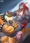  2017 abs anthro antiraco blue_scales blush bowser chin-locks collar cum cum_in_mouth cum_inside dreadlocks erection fur grey_scales hair horn horn_grab koopa leash long_hair long_tail maestroknux male male/male mario_bros muscular naga nintendo oral red_fur red_gloves reptile scales scalie sex shell snake teeth video_games yellow_eyes 