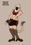  2017 anthro blush breasts clothed clothing female fur gibbon hair jingx1 mammal monkey muscular muscular_female primate simple_background solo standing 