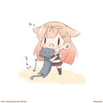  :d animal bow carrying cat cat_day chibi commentary hair_bow hair_flaps hair_ornament hair_ribbon hairclip kantai_collection light_brown_hair longcat looking_at_viewer momoniku_(taretare-13) open_mouth pleated_skirt remodel_(kantai_collection) ribbon scarf school_uniform serafuku simple_background skirt smile translated white_background yuudachi_(kantai_collection) 
