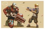  alternate_costume armor bad_id bad_pixiv_id face_mask gun holding holding_gun holding_weapon immortal_soldier:_76 jacket male_focus mask multiple_boys open_clothes open_jacket overwatch sae_(revirth) scar soldier:_76_(overwatch) visor weapon white_hair 