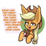  2017 applejack_(mlp) blonde_hair canine cowboy_hat dog duo earth_pony english_text equine female feral freckles friendship_is_magic fur green_eyes hair hat heir-of-rick horse looking_at_viewer mammal my_little_pony pony simple_background smile text white_background winona_(mlp) 