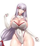  :&lt; bangs bare_shoulders blush breasts cameltoe cleavage clenched_hands closed_mouth covered_navel cowboy_shot detached_collar elbow_gloves enjou_sakuya frown gloves groin hair_ornament hair_ribbon hairclip hand_up head_tilt highleg highleg_leotard hips huge_breasts leotard long_hair looking_at_viewer low-tied_long_hair original purple_eyes ribbon rindou_(radical_dream) shiny shiny_clothes shiny_skin sideboob sidelocks silver_hair simple_background solo strapless strapless_leotard thick_thighs thighhighs thighs thong_leotard turtleneck v-shaped_eyebrows very_long_hair white_background white_gloves white_legwear wide_hips x_hair_ornament 