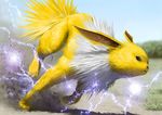  dekunobou-kizakura eeveelution electricity fur jolteon nintendo pok&eacute;mon running spiky_fur video_games white_fur yellow_fur 