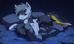  2017 duo equine eyes_closed fan_character feathered_wings feathers female feral fur grey_fur hioshiru hooves horn lying male mammal my_little_pony pegasus unicorn white_feathers wings yellow_eyes 
