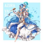  2girls aqua_(fire_emblem_if) aqua_background barefoot blue_hair breasts bug butterfly capri_pants character_name closed_mouth conope dated elbow_gloves eyes_closed feathers fingerless_gloves fire_emblem fire_emblem_heroes fire_emblem_if gloves hair_between_eyes hair_ornament holding insect jewelry leg_up long_hair medium_breasts mother_and_daughter multiple_girls necklace nintendo pants pendant scepter shenmei_(fire_emblem_if) short_hair signature simple_background tearing_up very_long_hair white_gloves 