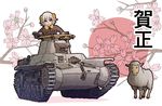  caterpillar_tracks cherry_blossoms earasensha ground_vehicle horns military military_vehicle motor_vehicle original sheep tank type_97_chi-ha 