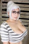  1girl asian breasts chouzuki_maryou cosplay glasses large_breasts photo plump prison_school shiraki_meiko shiraki_meiko_(cosplay) solo white_hair 