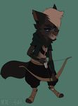  anthro bow_(weapon) canine chibi clothed clothing fur hair looking_at_viewer male mammal puccaruu ranged_weapon solo standing weapon 