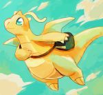  blue_sky claws closed_mouth cloud cloudy_sky creature creatures_(company) day dragon dragonite flying game_freak gen_1_pokemon happy nintendo no_humans outdoors pokemon pokemon_(creature) rinnai-rai sky smile solo wings 