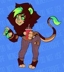  ambiguous_gender anthro chibi clothed clothing feline lion mammal open_mouth puccaruu smile solo standing watermark 