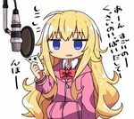  blonde_hair blue_eyes bow bowtie commentary_request empty_eyes gabriel_dropout hood hoodie jitome jpeg_artifacts kanikama long_hair lowres microphone recording_studio red_bow red_neckwear school_uniform solo studio_microphone tenma_gabriel_white translated very_long_hair 