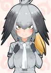  absurdres blush breast_pocket brown_eyes go-1 gradient_hair grey_hair head_wings highres japari_symbol kemono_friends long_hair looking_at_viewer multicolored_hair necktie pocket shoebill_(kemono_friends) smile solo 