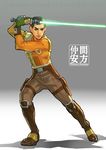  belt blue_eyes boots brown_hair energy_sword ezra_bridger fighting_stance fingerless_gloves gloves jedi lightsaber looking_at_viewer male_focus nakama_yasukata scar science_fiction serious signature solo spoilers star_wars star_wars:_rebels sword tumblr_username watermark weapon 